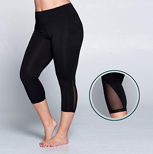 Women's Plus Size High Waist 7/8 Compression Workout Leggings With Pocket 27" Inseam (Capris_ Mesh, 3X) #TOP2