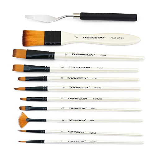 Transon Paint Brush Kit 10Pcs Art Brushes And 1 Paint Spatula With Brush Case #TOP3