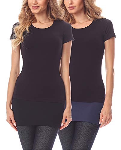 Merry Style Rallonge Extension Ceinture T-shirts Mini Jupe Moulante Femme 2 Pack MS10-202 (2Pack-Noir/Bleu Marine, S) Cover