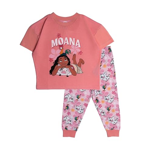 Disney Girls Moana Pyjamas Pjs Nightwear Top Trousers Short Sleeve HeiHei Pua 7-8 Years Coral