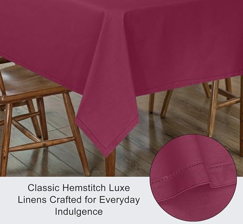 RUVANTI Cotton Linen Table Cloth Rectangle Table 108x60 Inch, Classic Hemstitch, Stain ‎Resistant, Washable Tablecloth Perfect for Coffee Table Cover, Dining, Hotel, Weddings and Parties – Burgundy by RUVANTI - Image 3