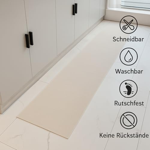 Symeton Waschbare Küchenteppich mit Kleberückseite, 40×200 cm, zuschneidbar, rutschfest, für Küche, Flur, Eingangsbereich, Wohnzimmer (1, Hellgrau)