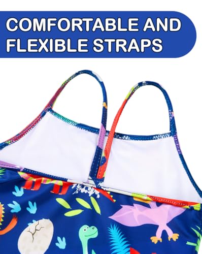 Image of Girls Swimsuit Size 6-7 Years Old Blue Cartoon Dinosaur One Piece Sleeveless Swimwear UV 50+ Swimming Wear
