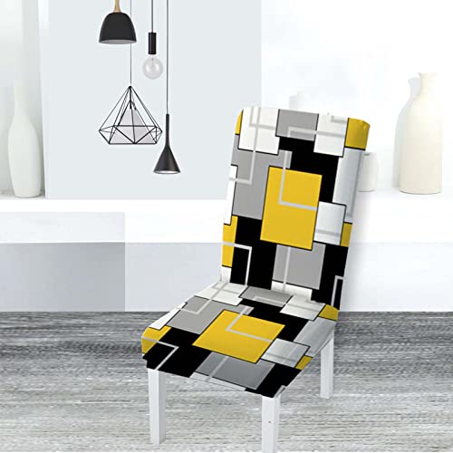 Mcalk Geometric Yellow Chair Covers Set Of 4 And Table Runner,Stretch Yellow Chair Slipcovers For Kitchen,Washable Removable Chair Protector Modern Chair Covers For Dining Room #TOP6