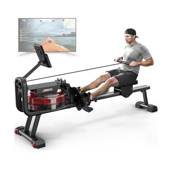 JOROTO Roeitoestel voor thuis, roeimachine met waterweerstand, 150 kg gewichtscapaciteit, roeimachine met bluetooth-functie, iPad-houder