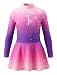 Wenlia Girls Ice Skating Dress Long Sleeve Gradient Snowflake Outfit Set with Hairband for Recreational Ice Skating, Pink, 7-8 Years, 130