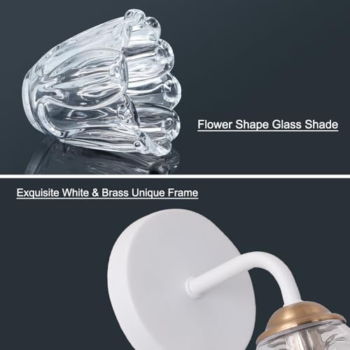 Image of Vintage Hardwired Wall Sconce Set of Two, Small White and Gold Sconces Wall Lighting with Clear Glass, G9 Bulbs Wall Light Fixture Decor Set of 2, Wall Mount Lamp for Bedroom Bedside Mirror Hallway