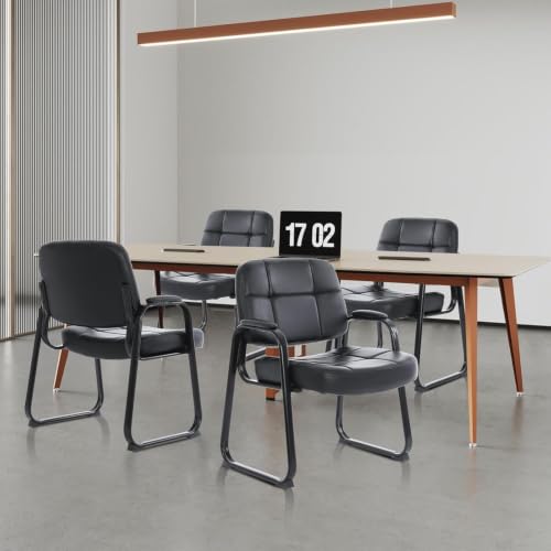 Image of CLATINA Big & Tall Waiting Room Guest Chair Comfortable Reception Chairs with Bonded Leather Padded Arm Rest and Sled Base for Office Reception Lobby and Conference Desk, Black(6 Pack)