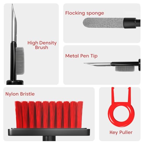 Image of Sounce Cleaning Soft Brush Keyboard Cleaner 5-in-1 Multi-Function Computer Cleaning Tools Kit Corner Gap Duster Keycap Puller for Bluetooth Earphones,PC, Laptop AirPods Pro Camera Lens (Black)