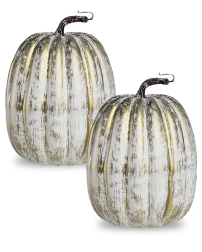 vensovo 2 Pack 8 Inch Distressed Gold Artificial Pumpkins...