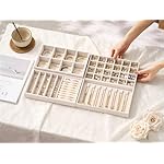 Velvet Jewelry Drawer Organizer Trays – 4-Layer Stackable Jewelry Storage Inserts Set, Beige Jewelry Tray Set for Earrings, Rings, Necklaces, Bracelets with Removable Dividers for Dresser & Vanity - Image 2
