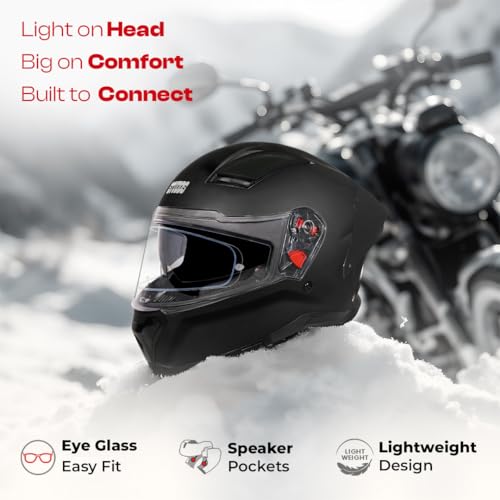 Image of STUDDS Helios ISI and DOT Certified Full Face Helmet with Antifog 100 Lens, Sporty Spoiler (MATT Black - L)