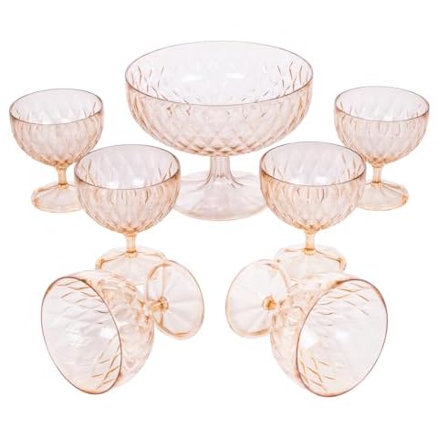 Plasutil Glass Dessert Bowls Set, 7 Pieces - 11.83 oz Cups, 64.25 oz Punch Bowl, Heavy Base Cover