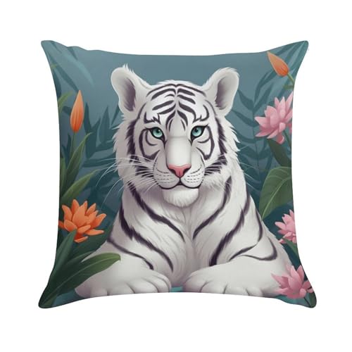 Fundas de cojín de felpa de tigre blanco decorativas con cremallera para cama y sofá 2