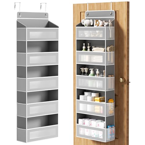 Over The Door Organizer Over the Door Storage with 5 Large 10 Side Pockets Hanging Door Organizer 44 lb Load Behind Door Storage Hanging Shelf for Closet Wall Bedroom Bathroom Nursery 5-Tier Grey