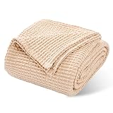 RENEWROOTS 100% Cotton Waffle Woven Queen Blanket for Bed, Soft Lightweight Jacquard Dual-Tone Textured Blanket, Fading Resistant 90
