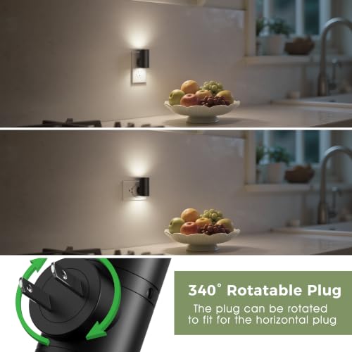 Image of L LOHAS LED Bright Night Lights Plug into Wall,Daylight White,Rotating,Mini | Dimmable Nightlight Plug in, Light Sensor Night Light, LED Nightlights, Hallway Bedroom Bathroom Kitchen,[Black Shade,4 Pack]