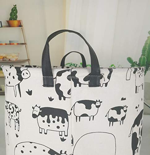 Image of Kids Laundry Hamper Clothes Gift Basket Storage Laundry Baskets Organizer Bin with Handles for Nursery Room (Cow)