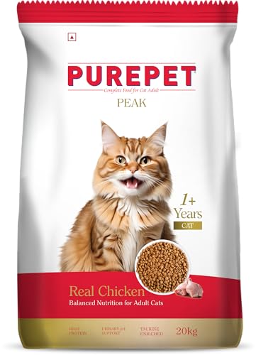 PurePet Peak Adult Dry Cat Food Real Chicken 20 Kg | Complete & Balanced Nutrition Taurine For Healthy Heart Controls Urinary pH Healthy Skin & Coa