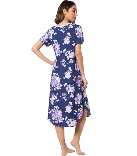 Image of NACHILA Nightgowns for Women-Viscose Made from Bamboo, V Neck Sleepshirts Short Sleeve Sleepwear Cool Nightshirt