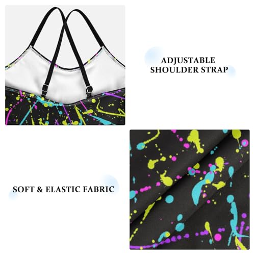 Girls Swimwear 3-10 Years One Piece Halter Swimsuit Neon Splash Beach Bathing Suit3