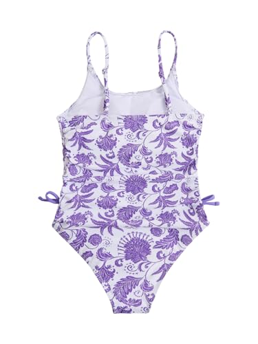 Image of Milumia Girl's Floral One Piece Swimsuit Bow Tie Side Spaghetti Strap Bathing Suit