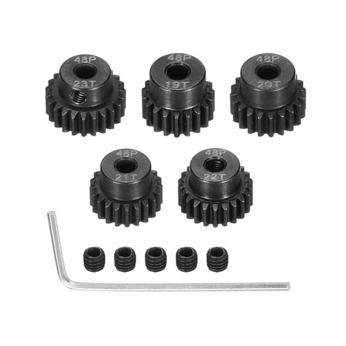 Image of Rebower 48 P Steel Pinion Gear Set 19T 20T 21T 22T 23T for 3.175 mm Shaft Hardened Steel Pinion Gear with Screws and Hexagonal Wrench for RC Car Motor