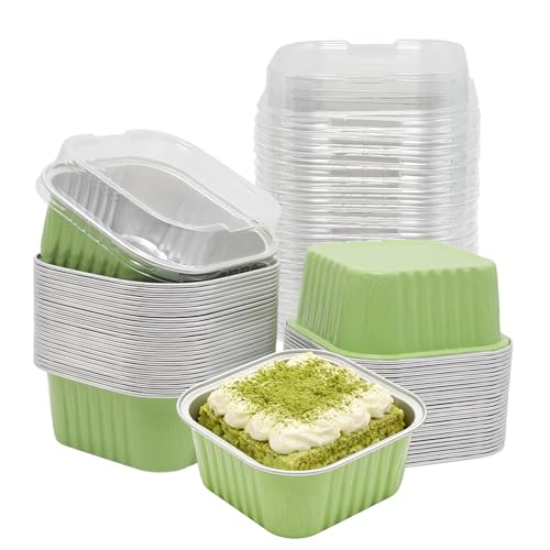 Wuyituart 50 Pack 5oz Mini Square Cake Pans with Lids, Light Green