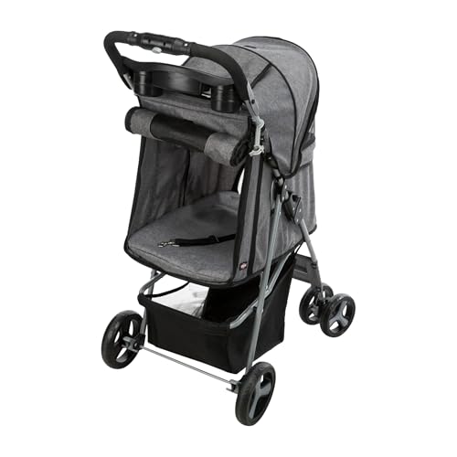 Trixie Hunde-Buggy – Transportlösung für Hunde – schnell faltbar – gefederte 360°-Fronträder – grau – 47 × 100 × 80 cm