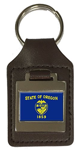 Porte-clés en cuir gravé drapeau Oregon cadeau souvenir original