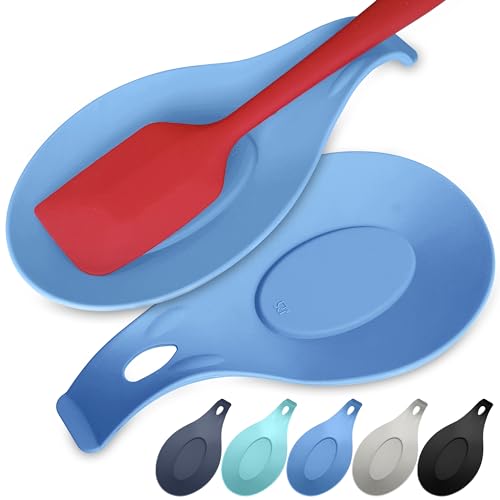 Silicone Spoon Rest for Stove Top, Set of 2 - HEAT RESISTANT, EASY TO CLEAN Kitchen Spoon Rest for Kitchen Counter, Holds XL Utensils, Safe on GLASS & INDUCTION Cooktops, DOESN’T BREAK if Dropped