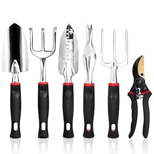 MECHREVO Garden Tool Set, 6-Piece Gardening Hand Tools with Non-Slip Handle, Including Garden Shovel, Transplant Trowel, Weeder, Hand Rake, Hand Fork and Pruner, Gardening Gift for Men & Women
