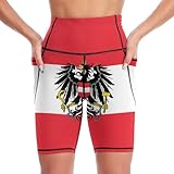 KAOEOSI Austrian Coat of Arms Eagle Flag High Waist Yoga Pants for Women Knee Length Workout Leggings with Pockets Tummy Control Gym Pant L