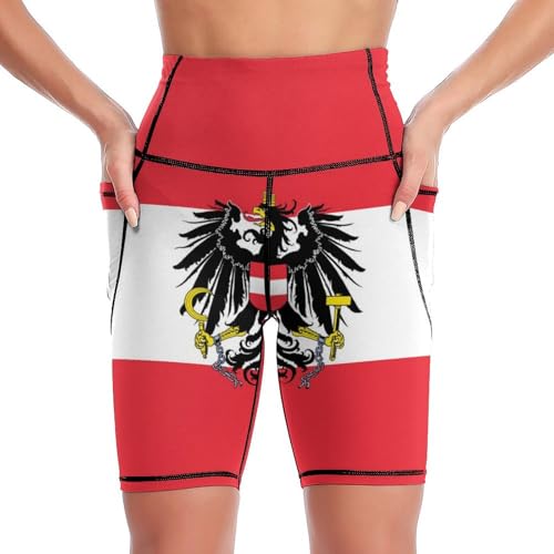 KAOEOSI Austrian Coat of Arms Eagle Flag High Waist Yoga Pants for Women Knee Length Workout Leggings with Pockets Tummy Control Gym Pant L
