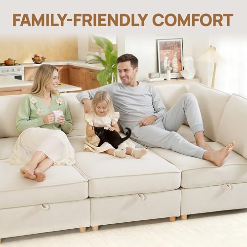 Image of 99 inch Modular Sectional Sleeper Sofa Bed with Storage & Washable Covers, 10-Seater Chenille Modular Sofa Bed with Movable Ottoman Chaise, Convertible Sleeper Sectional Couches for Living Room, Gray
