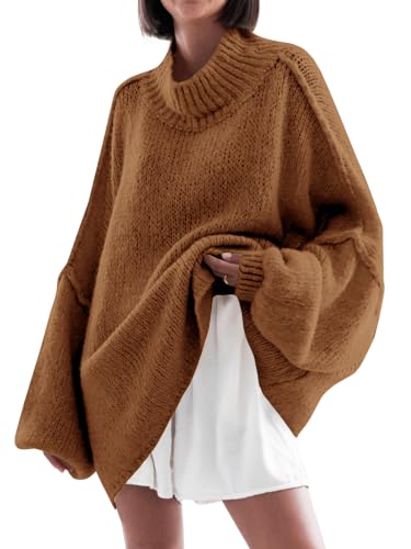 Image of Saodimallsu Womens Oversized Sweaters Mock Neck Batwing Long Sleeve 2026 Fall Trendy Ribbed Knit Casual Tunic Sweater