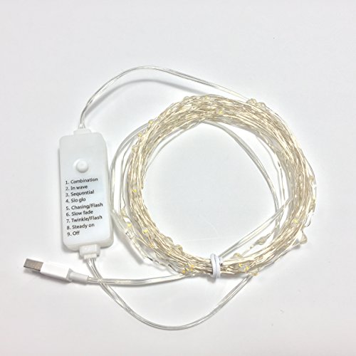 100Count Mini Leds Fairy Lights USB Led String Lights with 8 Function Controller and Timer for Indoor Bedroom Wedding Party Decorations 34Feet Silver Wire (Warm White)