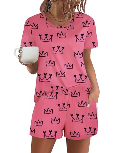 Image of Ekouaer Women's Pajama Sets Short Sleeve Pjs 2 Piece Top and Shorts Sleepwear Comfy Soft Lounge Sets with Pockets
