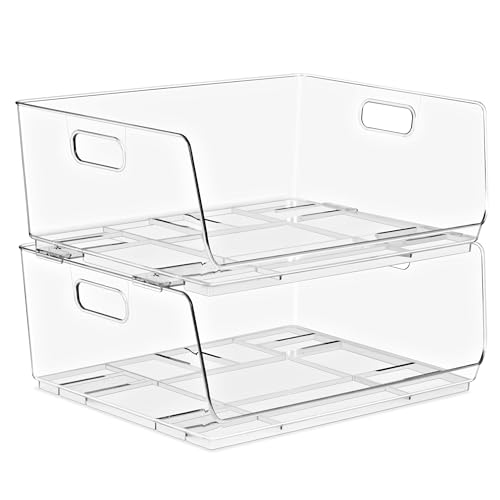 Image of Acrylic Stackable Storage Bins - Clear Open Front Pantry Organizer 2 pk