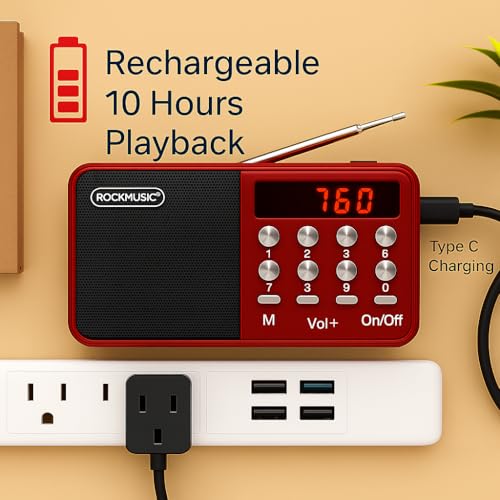 Image of Fire Turtle Pocket Blast FM Radio with Bluetooth Speaker with Powerful Sound,FM Recording, Antenna, 6w-12 Hours (USB Charging) (RM-662-Red)