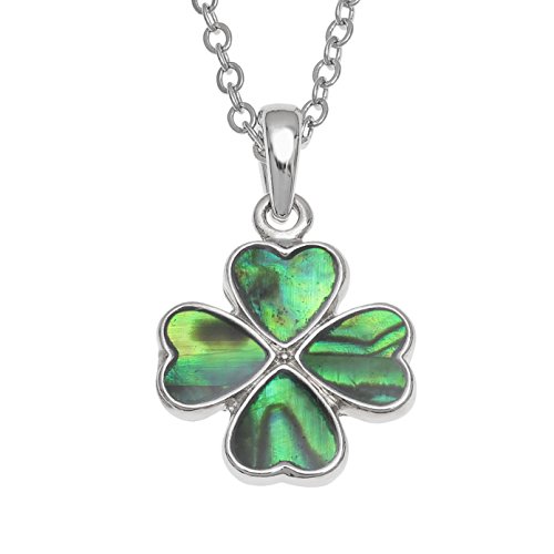 Chaîne avec pendentif trèfle à quatre feuilles vert, collier nacre ormeau argenté 45,7 cm