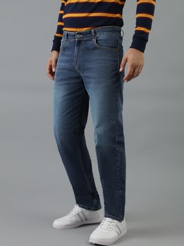 Image of KOTTY Men's Slim Fit Mid Rise Dark Blue Jeans
