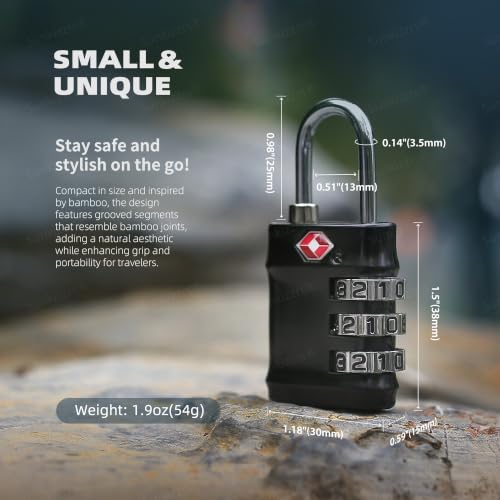 Image of Sunkizzrs Set of 2 Metal Luggage Locks for Travel | TSA Approved 3-Digit Combination Lock for Suitcases, Backpacks, Baggage (Silver + Black)
