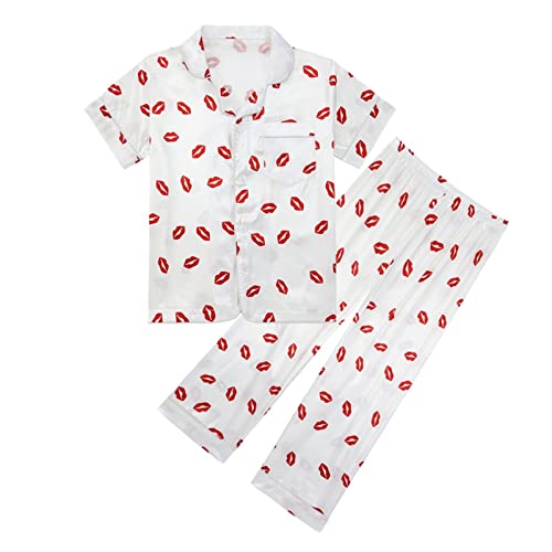 Teens Girls Cute Silk 𝐏ajamas Sets for Kids Short Sleeve Shirt Pants 𝐍ightgown 2 Piece Button Down Cute Sl𝐞epwear Outfits