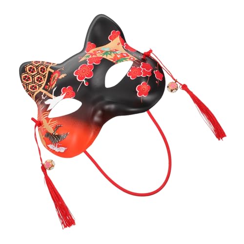 ROMISBABA Masque Chat Japonais Peint Main Demi-masque Cosplay Halloween pour Fête Costumée Accessoire Léger avec Bande Élastique Cadeau pour Femmes et Amis