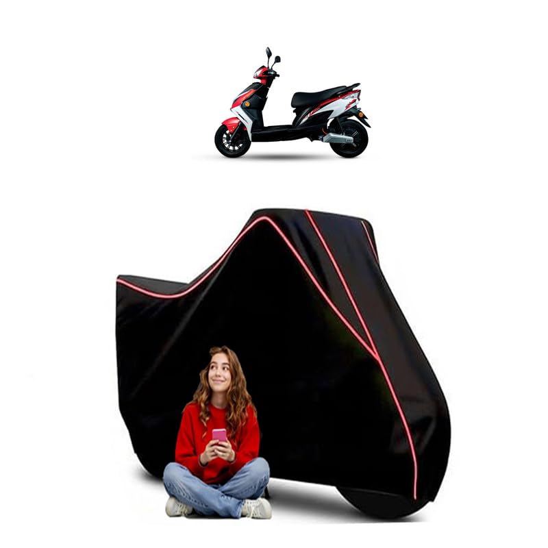 Image of EeVe Soul Scooty Bike Cover Water Resistant Outdoor Use Universal Fit Scooters Motorcycles Heavy Duty UV Protection Dust Rain Scratch Resistant Elastic Bottom Black Blue Piping