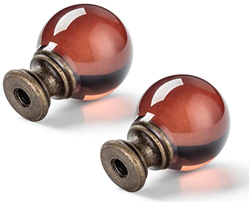 Image of 2 Pack Crystal Lamp Finial Cap with Antique Brass Finish Base, 2 Inches Tall, Ball Shaped Tawny Glass with Screw Knob Base, Decoration Accessories for Table and Floor Lamps Shade Top