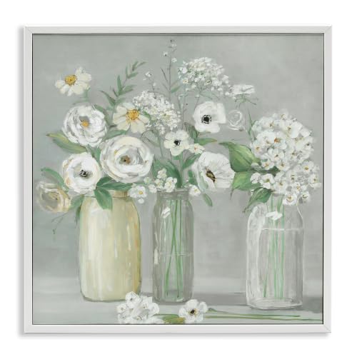 Stupell Industries Soft White Mixed Floral Arrangement Giclee Framed Wall Art, Design by Sally Swatland, 17 x 17, White Framed
