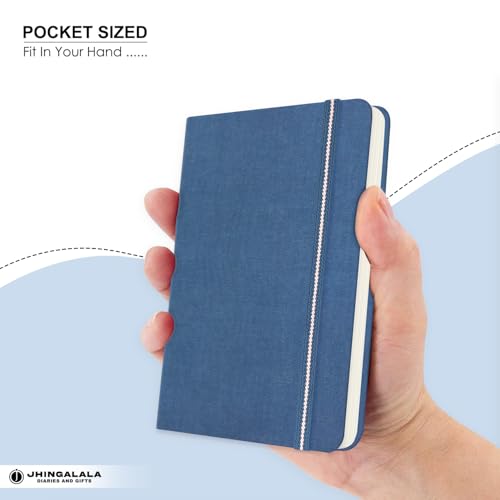 Image of Jhingalala Diaries - Fabric Cover Hardbound Pocket Journal Notebook I Fabric Series Journal Diary For Girls and Women I Pocket Diary With Elastic Closure I Size A6 I 192 Ruled Pages (Blue)