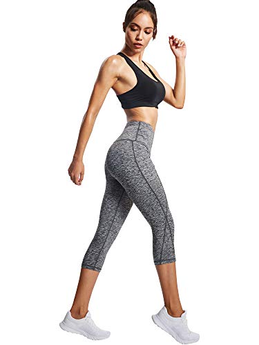 Neleus Women's 2 Pack Yoga Capris Running Leggings with Pockets,9034,Black,red,3XL